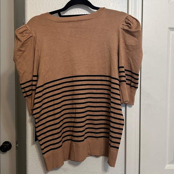Tan and Black Striped V-Neck Sweater - Picture 4 of 5